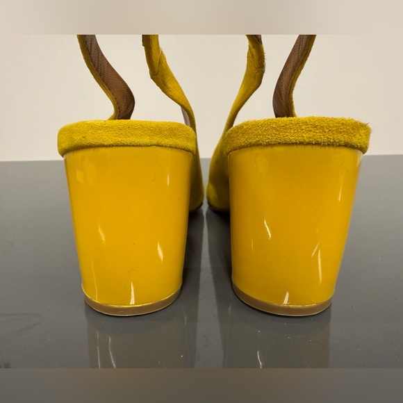 Jaggar Temped Curved Heel Yellow Suede Slingback Mules Pumps Heels - Picture 5 of 10